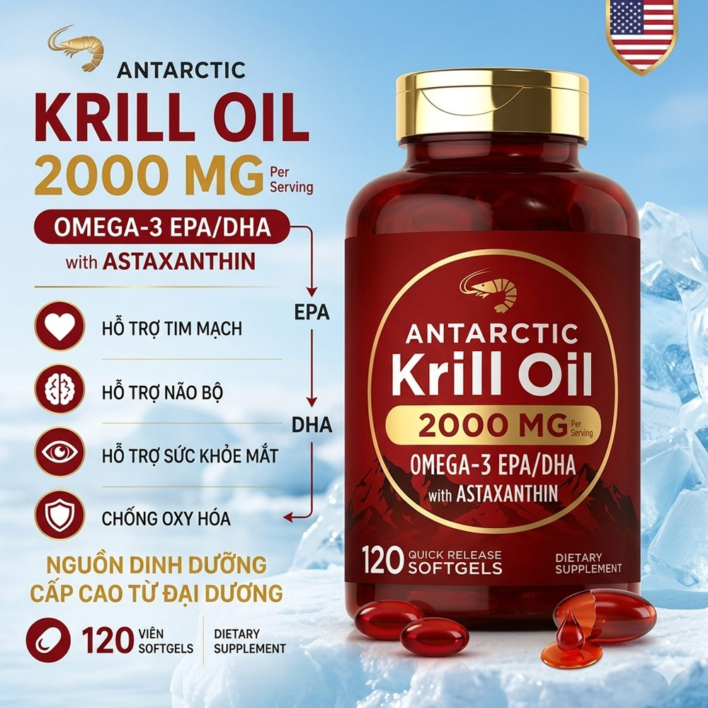 Dầu nhuyễn thể Carlyle Antarctic Krill Oil 2000mg Omega 3 Chuẩn USA