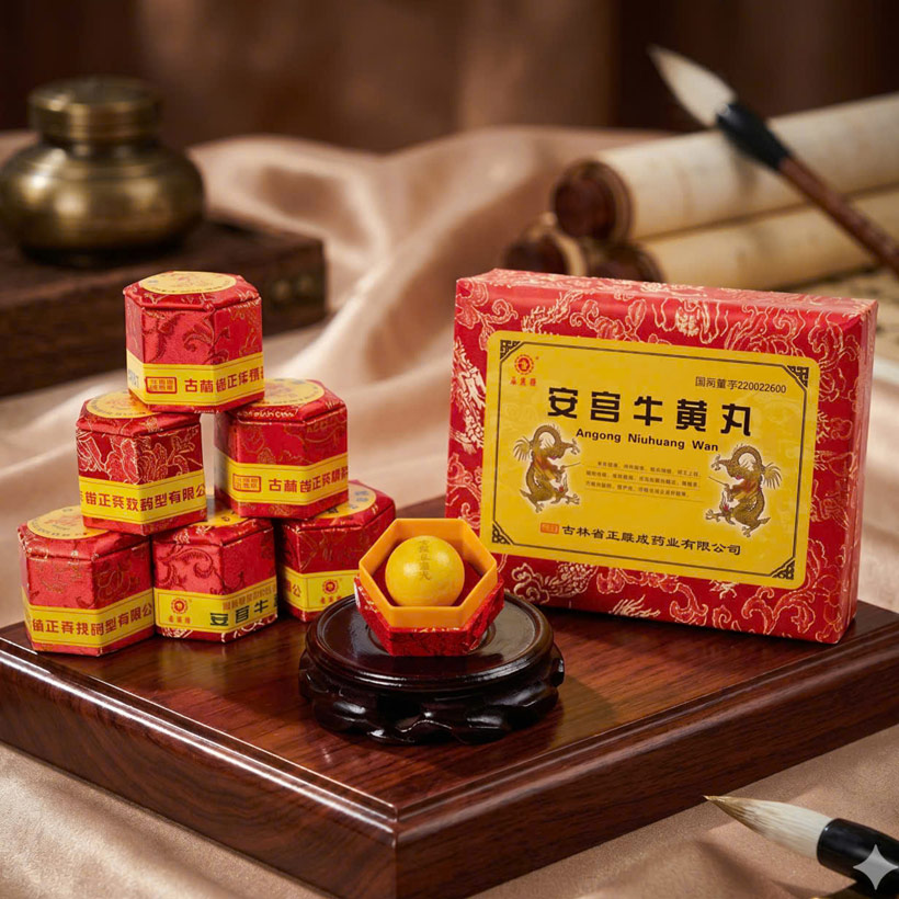 An cung ngưu hoàng hoàn Gấm Đỏ dược Cát Lâm hộp 6 viên